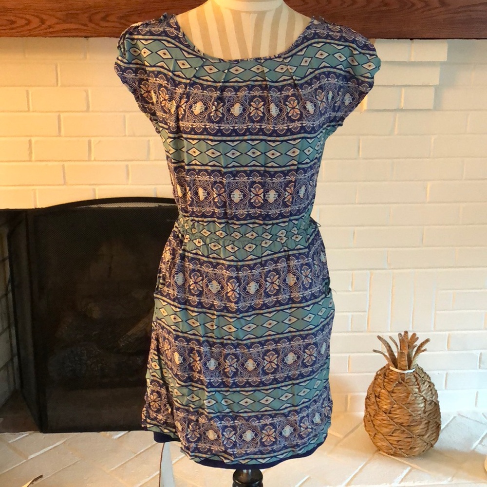 Tribal floral ikat sun dress with pockets